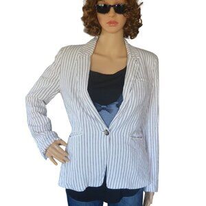 Antonio Melani Linen Blend White Pinstriped Blazer Womens Size 6 Business Casual